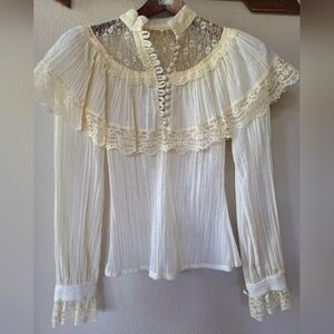 Jessica's Gunnies Gunne Sax Vintage 1970's Ivory Lace Long Sleeve Blouse Size 5